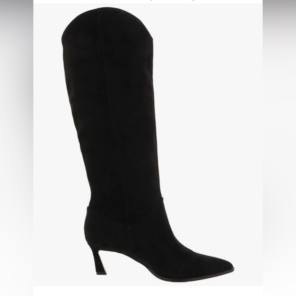 NWOT Black Low Kitten Heel Steve Madden Leyna Suede Western Knee-High Boots